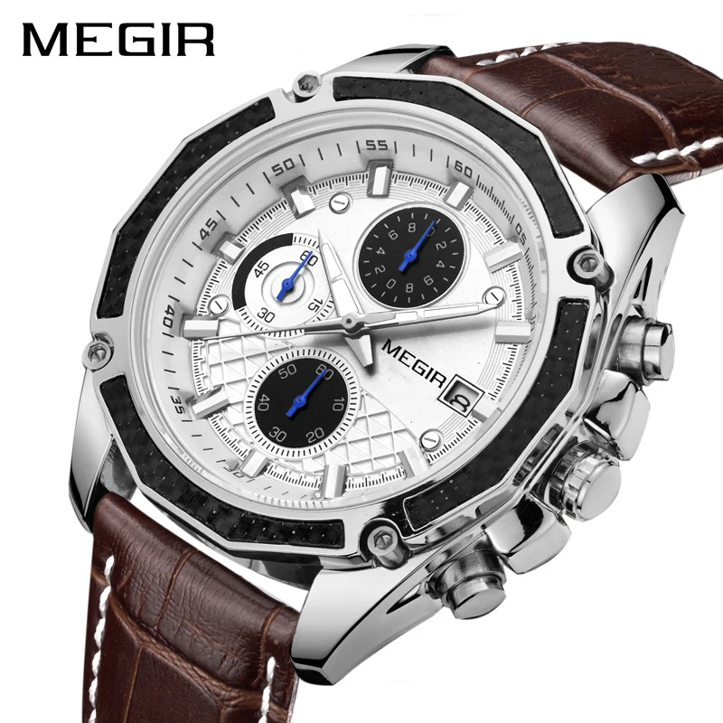 

MEGIR Original Quartz Men Wrist Watches Fashion Genuine Leather Chronograph Clock for Gentle New Male Students Reloj Hombre 2015