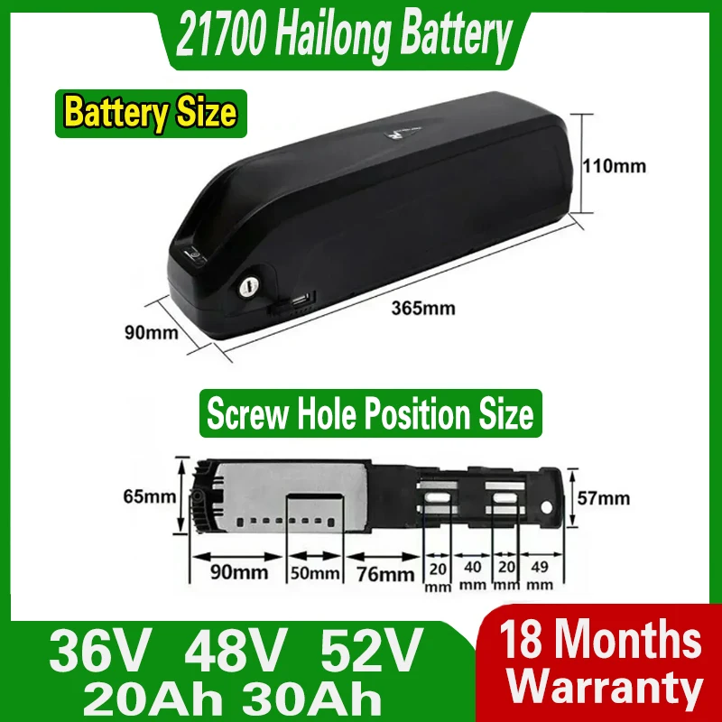 21700 Hailong G56 G70 EBike Battery 48V 20Ah 36V 30Ah 52V 30Ah Electric Bicycle Battery for Bafang250W 500W 750W 1000W 1500W