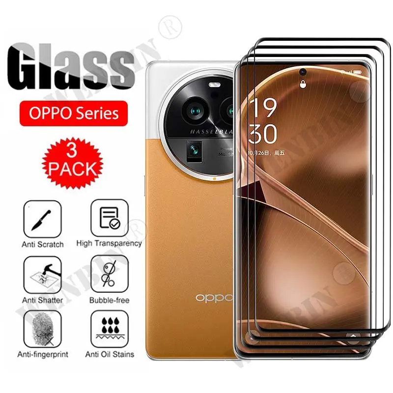 

3 Pcs Tempered Glass For OPPO Find X6 Pro X5 Pro Reno 9 Pro A78 A76 A56 A54 A94A96 2023 Full Cover Screen Protector