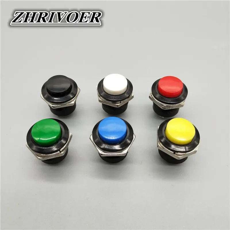 6Pcs 16mm R13-507 Momentary Push Button Switch 2Pin 6A/125V