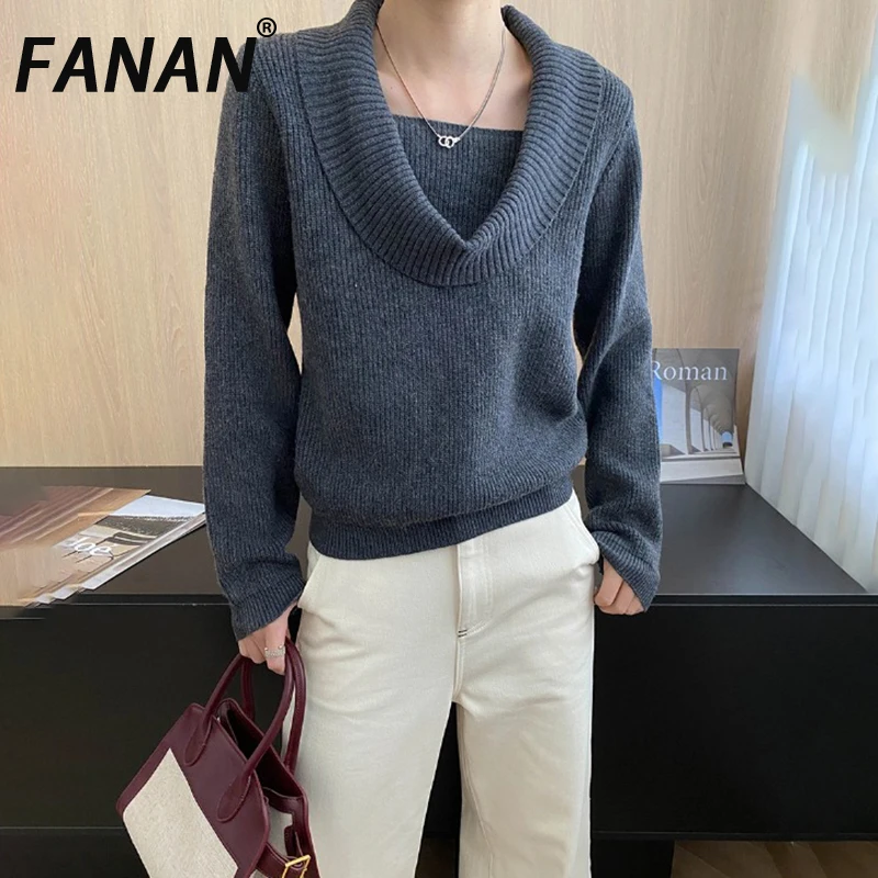 

FANAN свитер с круглым вырезом во французском стиле для женщин, офисные женские свободные теплые топы с длинными рукавами, элегантная женская одежда, новинка зимы