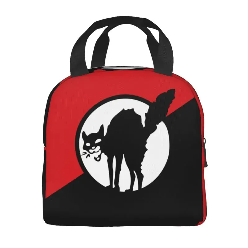 Custom Anarchist Black Cat Flag Lunch Bag Women Cooler Warm Insulated Lunch Box for Kids School Children