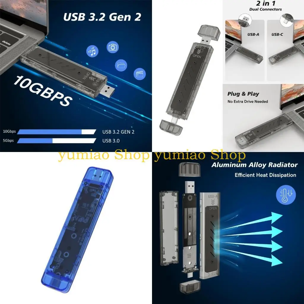 

587B M.2 SSD Case USB A USB C M.2 NVME 2230 2242 SSD Enclosure USB 3.2 10Gbps External SSD Box Adapters for Laptops