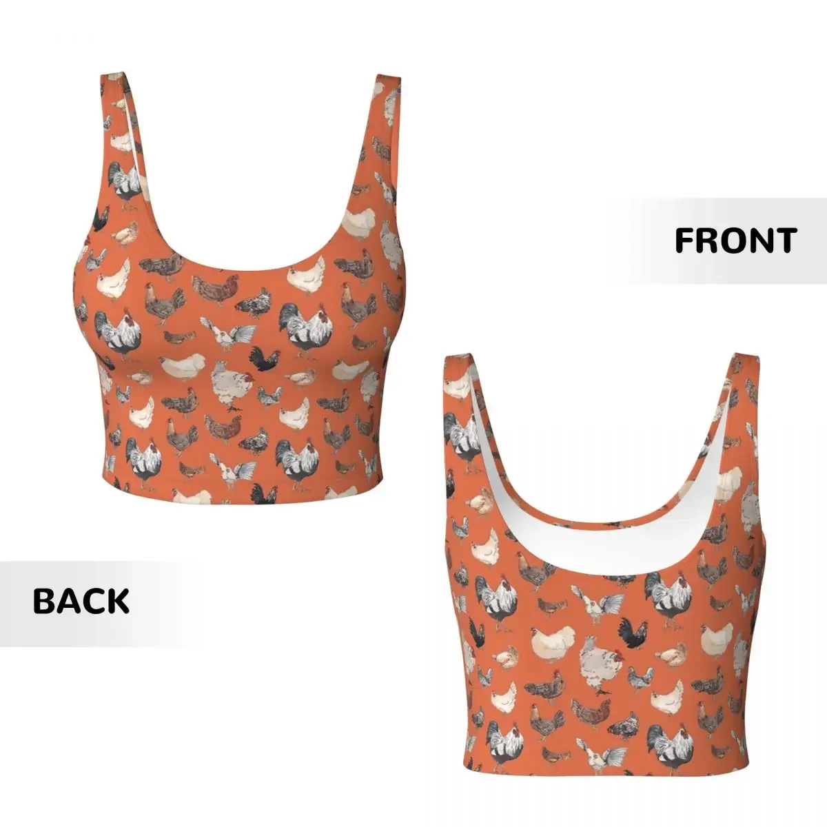 Custom Chicken Happy In Deep Orange Women Sports Vest Bra Gym Workout High Impact Yoga Crop Tank Tops
