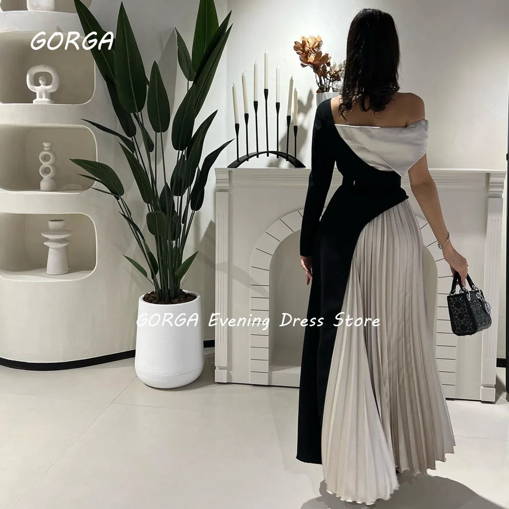 GORGA Simple Black One-Shoulder Crepe Mermaid Prom dress 2024 Slim Backless Pleat Satin Ankle-Length Formal Evening Dress