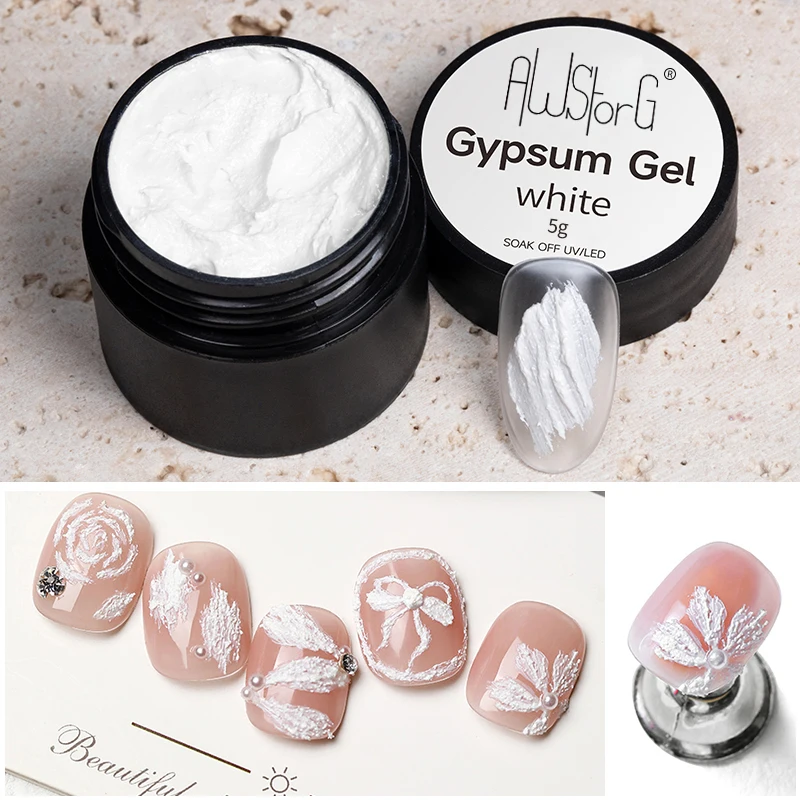 

AWStorG 5ml Gypsum Nail Gel Polish 3D Plaster Effect Carving Drawing Creative Design Sand Nail UV Gel Varnish Manicur Decoration