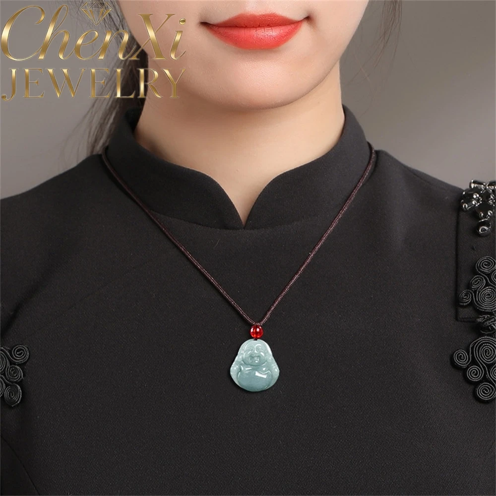 

Natural A-Grade Jadeite Blue Water Ice-Quality Guanyin Buddha Statue Pendant Selling Fine Jewelry Festival Gift Amulets Popular