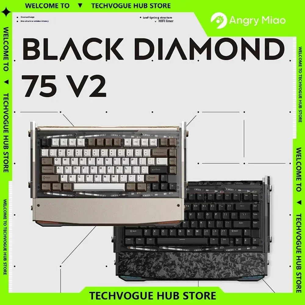 

Angry Miao DRY STUDIO Black Diamond 75 V2 Механическая клавиатура из алюминиевого сплава 3-режимная RGB-клавиатура Индивидуальная игровая клавиатура