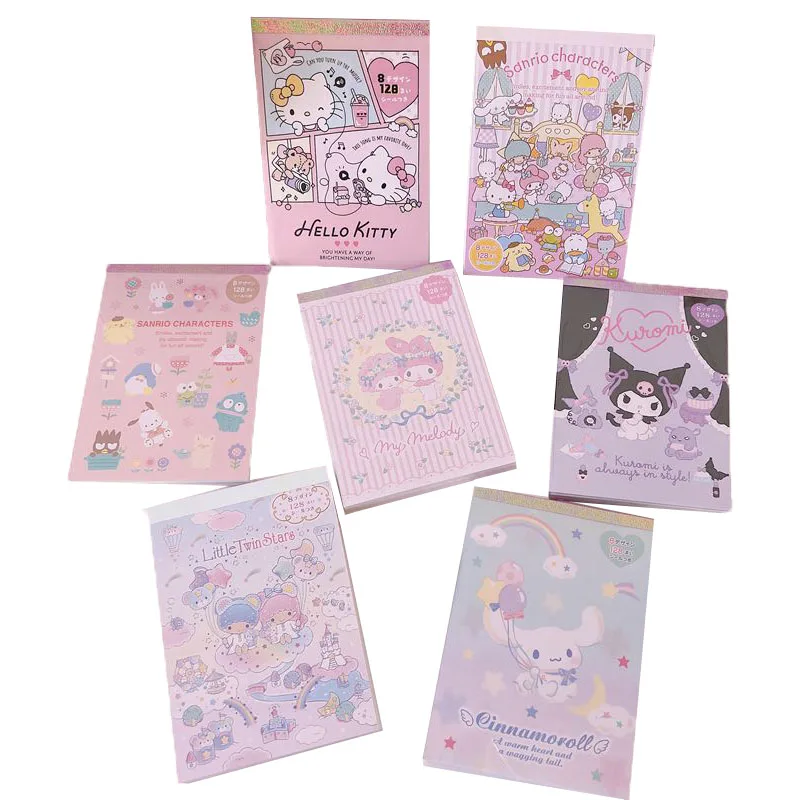 14CM Sanrios Kawaii Cute My Melody Hello Kittys Kuromi Cinnamoroll Laser Cartoon Tearable Message Pad Notepad Sticker Hand Ledge