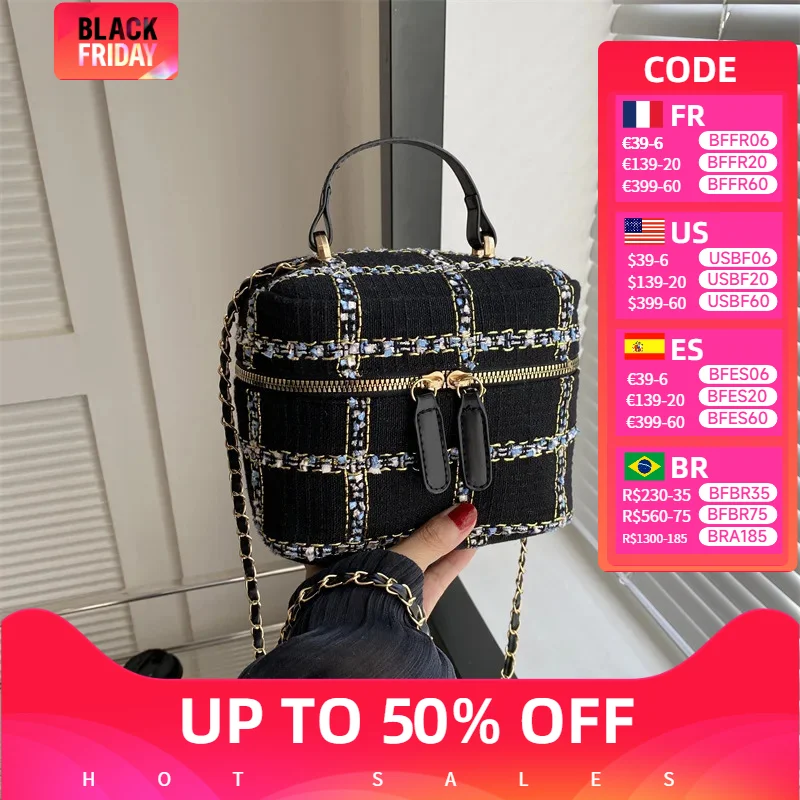 Hand Bucket Bag Female Autumn 2024 New Fashion Diamond Chain Small Fragrance Leisure Crossbody Bag