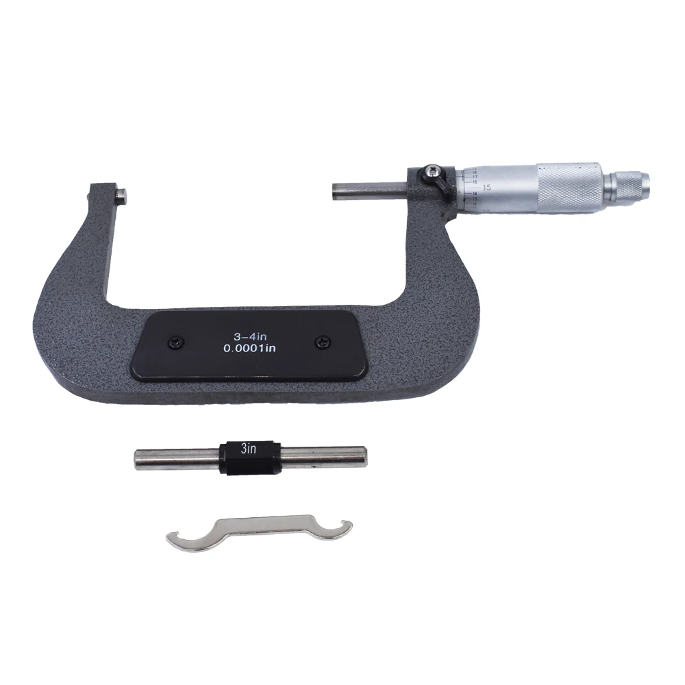 U-Shaped Outer Micrometer 3-4 Inch with Carbide Tip Accuracy 0.0001 Inch Suitable for Precision Measurement Work with Box