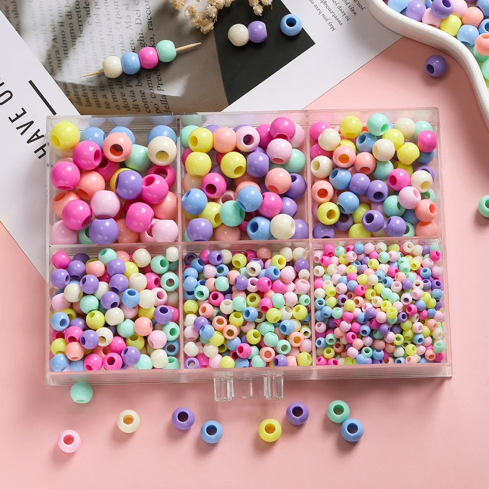 30-300pcs Mixed Color Acrylic Big Hole Beads 6-16mm Loose Spacer Beads for DIY Earrings Bracelets Jewelry Making Findings