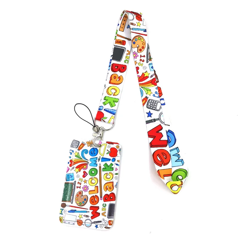 School Supplies Lanyard Credit Card ID Holder Bag Student Women Travel Card Cover Badge Cars Keychain Decorations