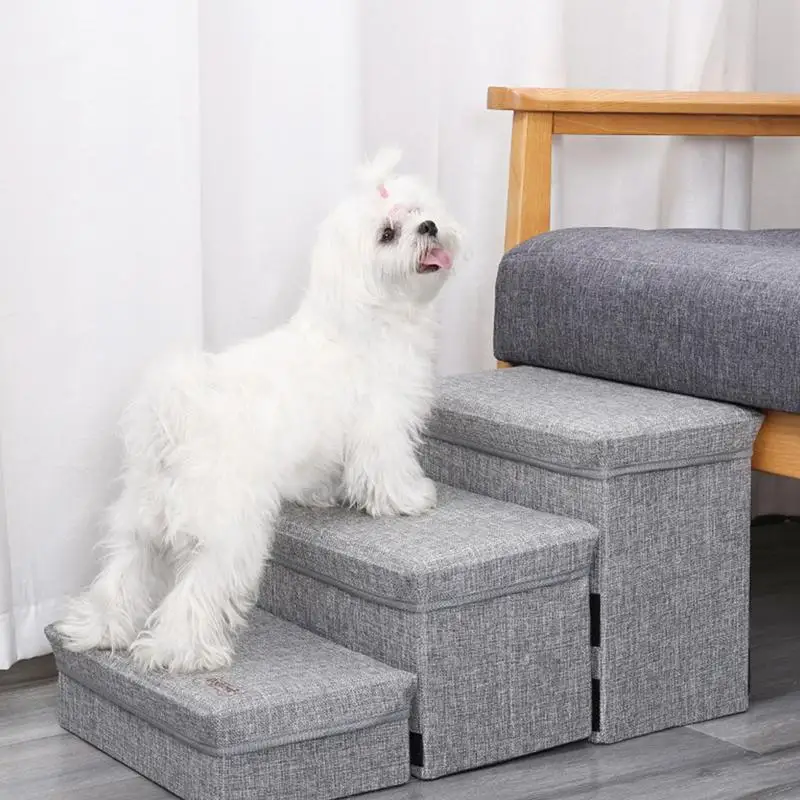 Pet Dog Stairs Creative Puppy Bed Stairs 4-Step Pet Stairs Non-Slip Dog Ramp with Storage Foldable Indoor Dog Kennel Stairs