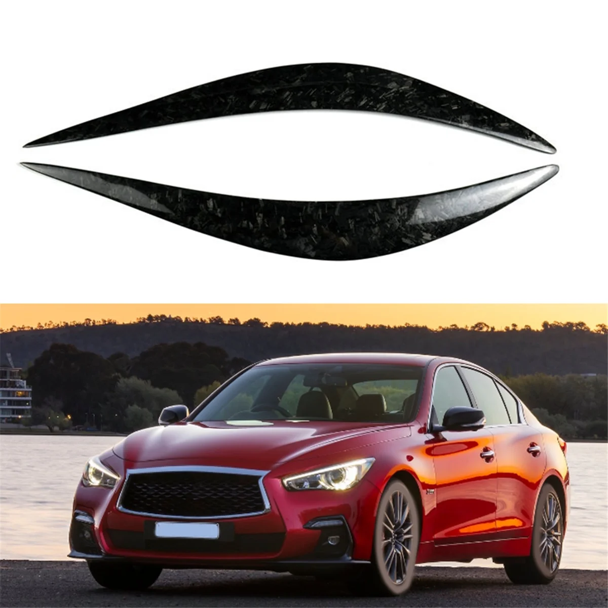 Auto Koplamp Wenkbrauwen Trim Cover Voor Infiniti Q50 Q50L 2014-2021 Head Light Lamp Ooglid Trim Stickers Smeden patroon