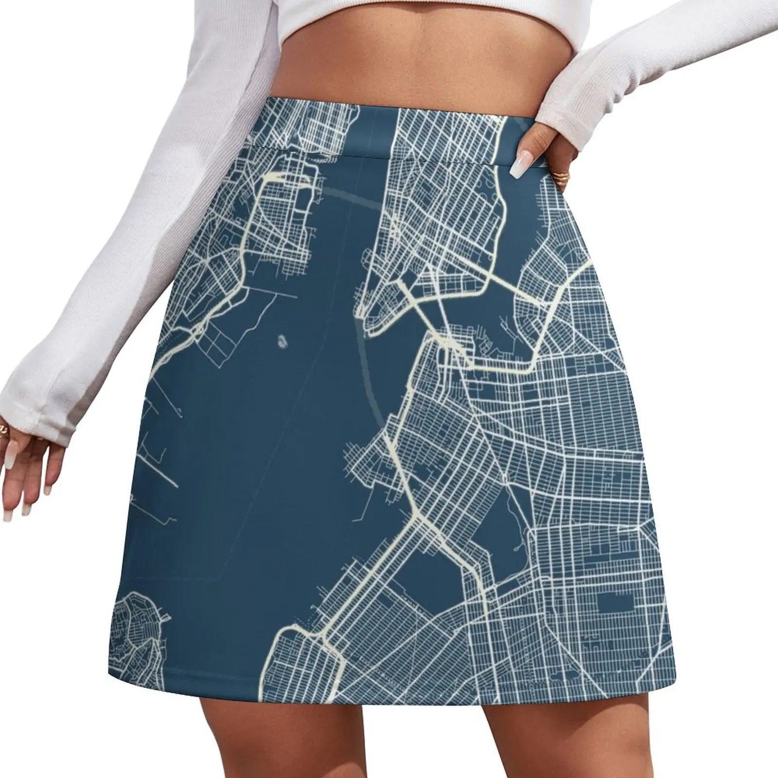 

New York Blueprint Street Map, New York Colour Map Prints Mini Skirt women's summer clothing 2025 Clothing Mini Skirt