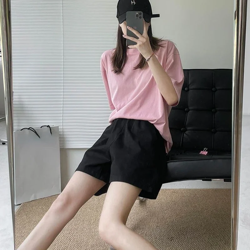 

Широкие шорты женские с высокой талией для отдыха BF уличная одежда летние дышащие универсальные шикарные корейские стильные студенческие популярные Harajuku