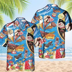 Vintage 80s 90s Clothing 3D Print Trendy Cool Fashion Ice Cream Shirts Beach Party Tops Short Sleeve Summer Male Shirts Mens Top