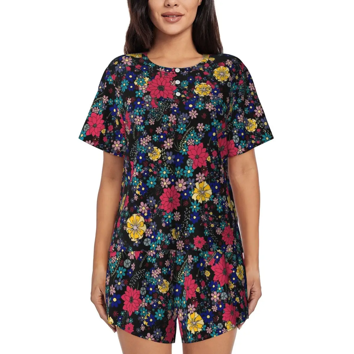 

Пижамы Ditsy с цветочным принтом, красный и желтый, милый пижамный комплект с короткими рукавами, комплект из 2 предметов, летняя одежда для сна с рисунком, идея подарка