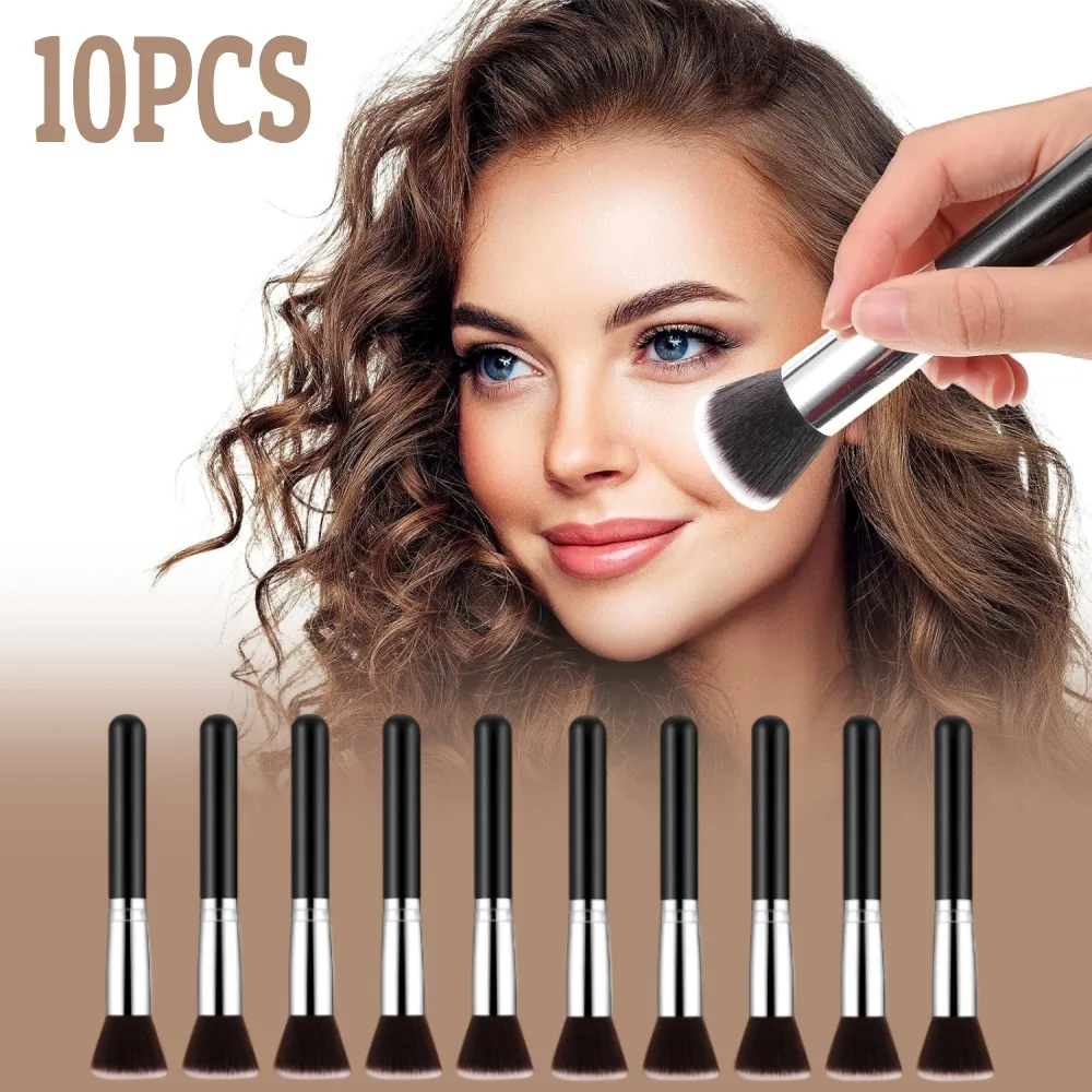 

Набор из 10 кистей для макияжа: плоские кисти для тональной основы, кисти для теней, инструменты для макияжа лица для свадеб, художников, Рождества, Дня матери