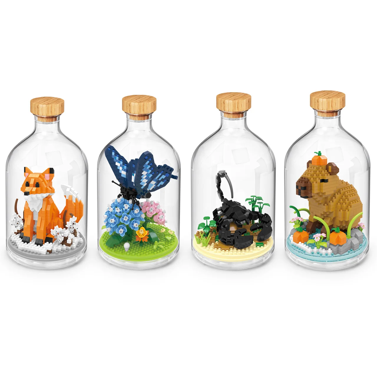 Kreative Micro Bausteine Fuchs Skorpion Schmetterling Capybara Kawaii Tier Themen Driften Flasche Spielzeug Modell Kinder Urlaub Geschenk