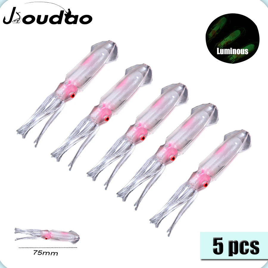 5pcs Fishing Squid Lures 75mm Soft Lure Fishing Jigging Lure Spinnerbait Sea Fishing Squid Jigs Artificial Bait