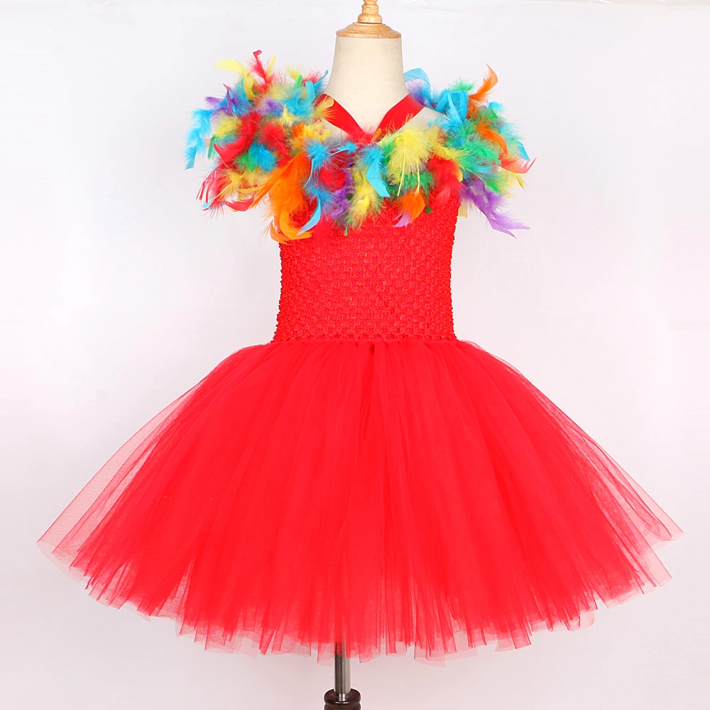 Rainbow Feather Parrot Dresses For Baby Girls Bird Halloween Costumes For Kids Toddler Birthday Party Outfits Fancy Tutu Dress