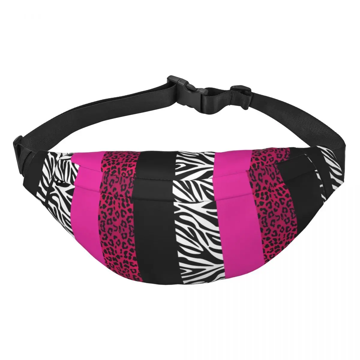 

Hot Pink Zebra And Leopard Animal Print Stripes Fanny Bag Sling Crossbody Waist Pack Women Men Cycling Camping Phone Money Pouch