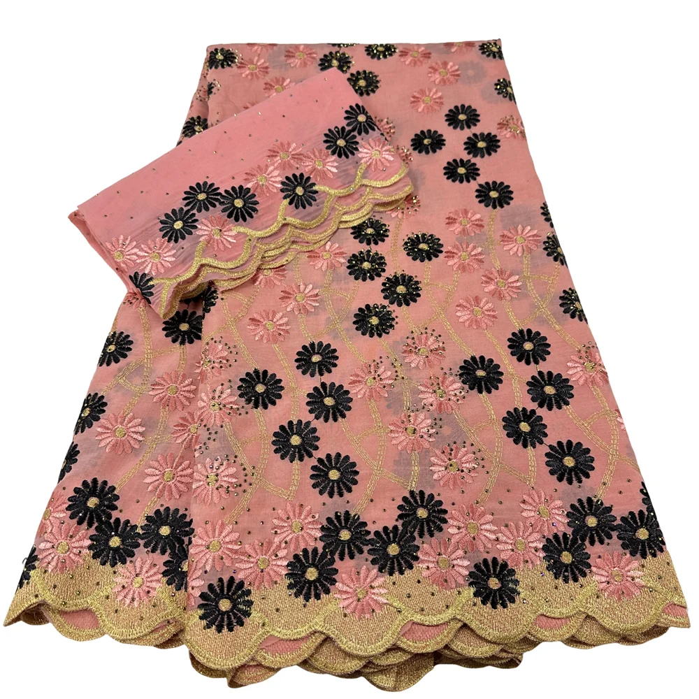 Fashion Swiss Voile Lace Fabric High Quality 100%Cotton Nigerian Women Party Stone Embroidery African Lace Fabric 5+2Yards 31A05