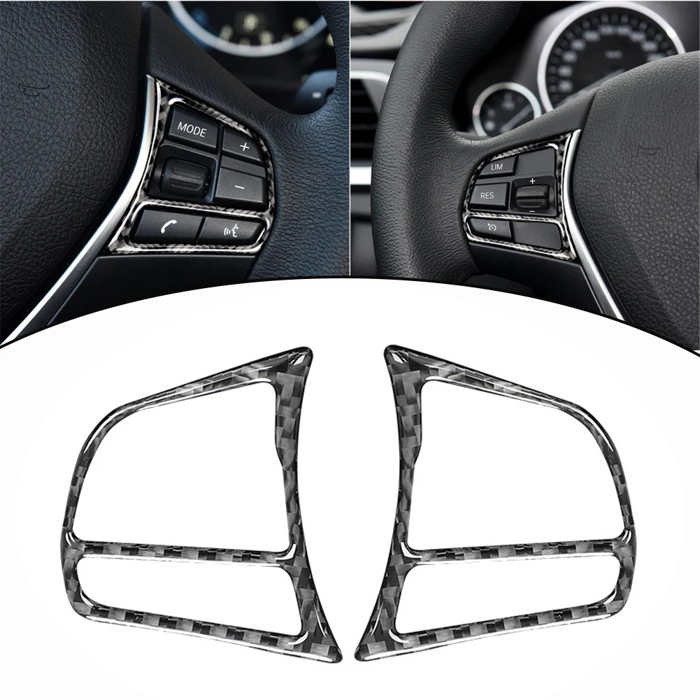 2PCS Car Interior Carbon Fiber Steering Wheel Buttons Stickers Cover Trim Car Styling For BMW F30 F31 F34 F45 F32 F33 F36 F22