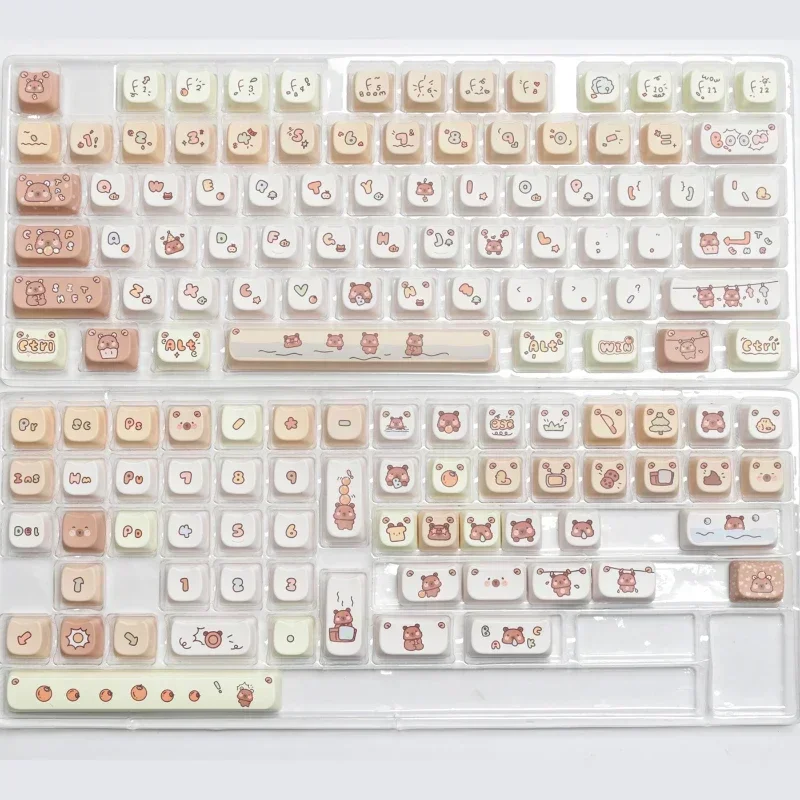 134 Keys MAO Profile Keycaps Cat Shape Cartoon Bear Theme PBT Dye Sublimation Key Caps for 61/84/75/104 Keys Mechanical Keyboard