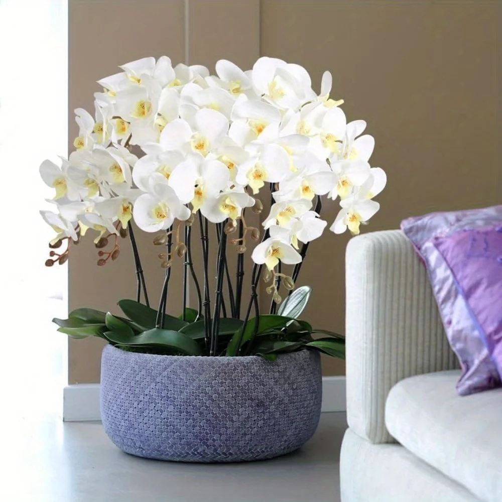 6PCS Faux Orchid Velvet Orchids 38 Inch Orchids Artificial Flowers Real Look Long Stem Artificial Flowers for Home Wedding Decor