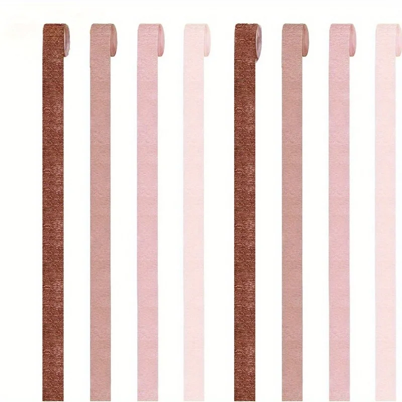 Shimmering Rose Gold Crepe Paper Tassel Streamers - Durable & Versatile Decor for Weddings, Birthdays & More - 4 Rolls 82ft Long