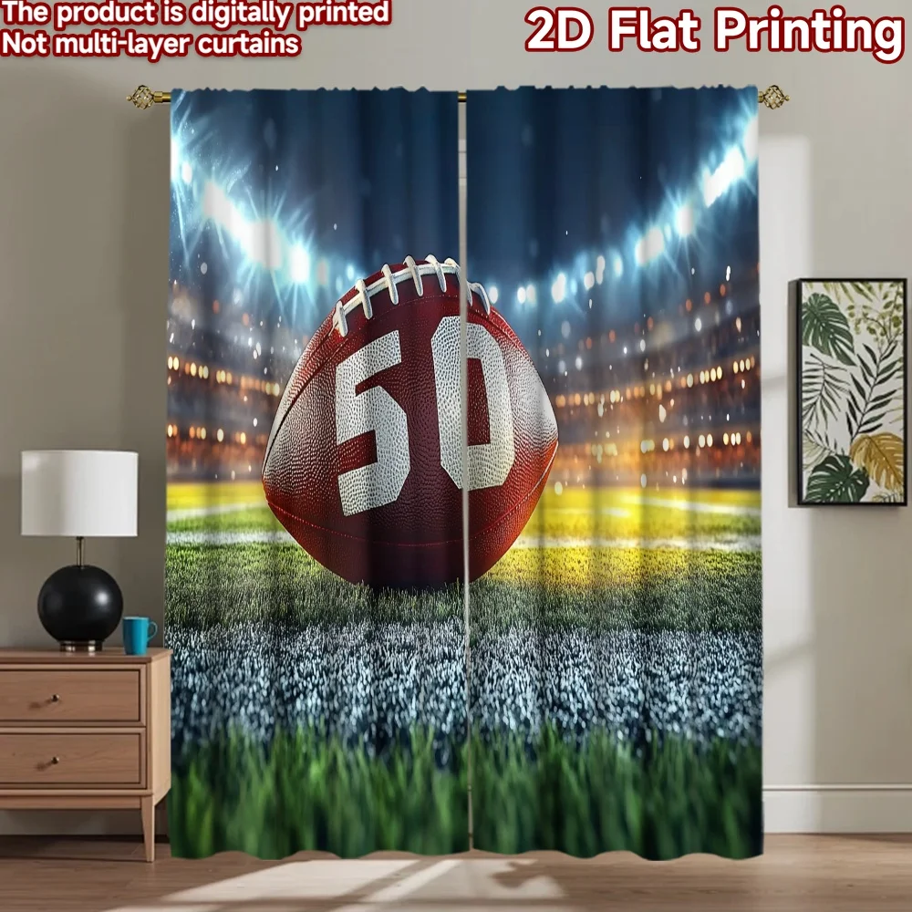 2D flat 2pcs Curtain Country Style Football Number 50 Digitally printed polyester Festive Holiday Use for Indoor Celebrations