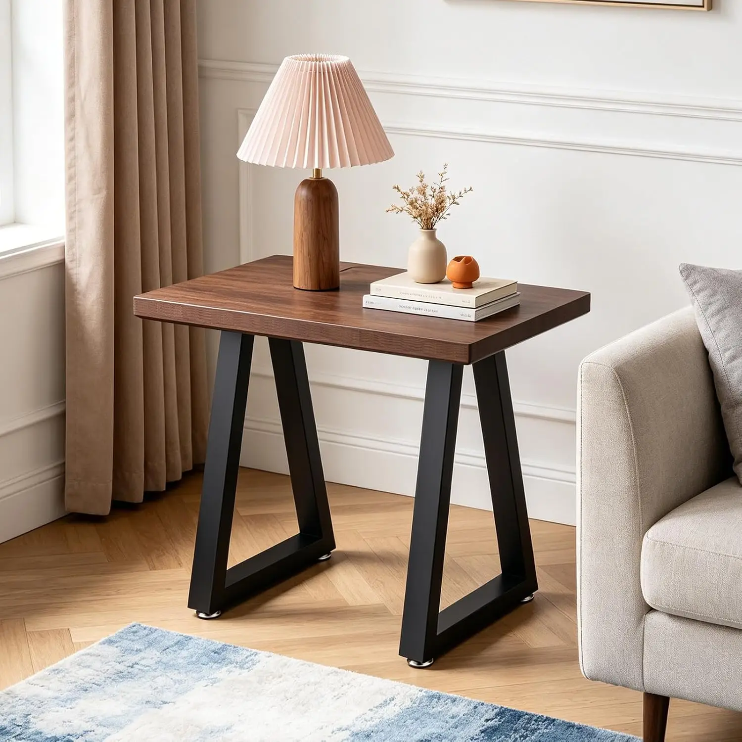 19 Inch Trapezoid Metal Table Legs Set of 2, Industrial Coffee & Bench Legs, Heavy Duty Iron DIY Furniture Feet for Desk Table Projects, Black