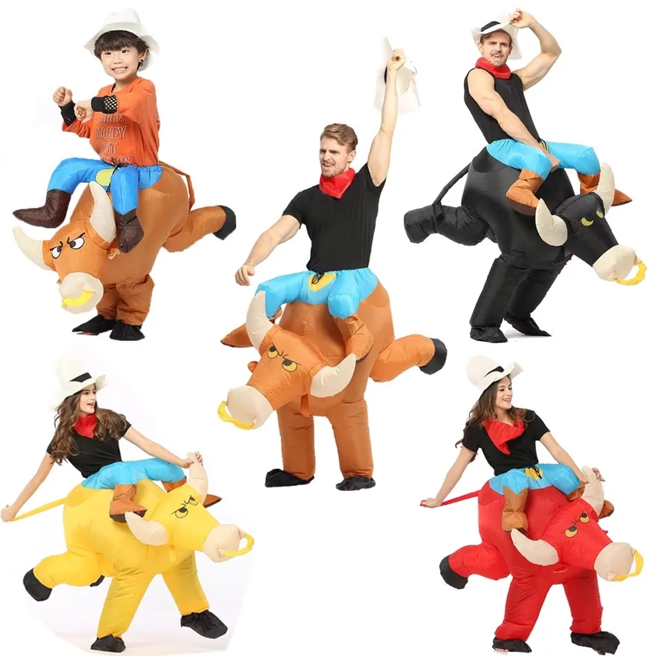 Fantasia inflável de touro ocidental, traje inflável de combate de touro espanhol para adultos, carnaval, festa de halloween, clo