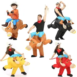 Western Cowboy Ride Bull Inflatable Costume Spanish Bull fighting Inflatable Suit for Adult Carnival Halloween Party Blow Up Clo