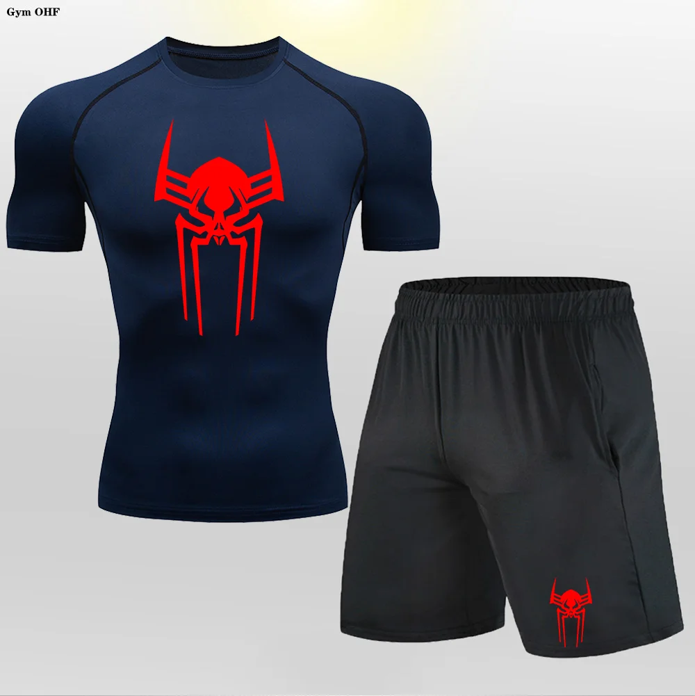 Chándal para hombre, traje deportivo de alta calidad, conjuntos para hombre, ropa para hombre, camiseta de compresión de secado rápido, pantalones cortos, traje deportivo de marca para hombre Rashguard