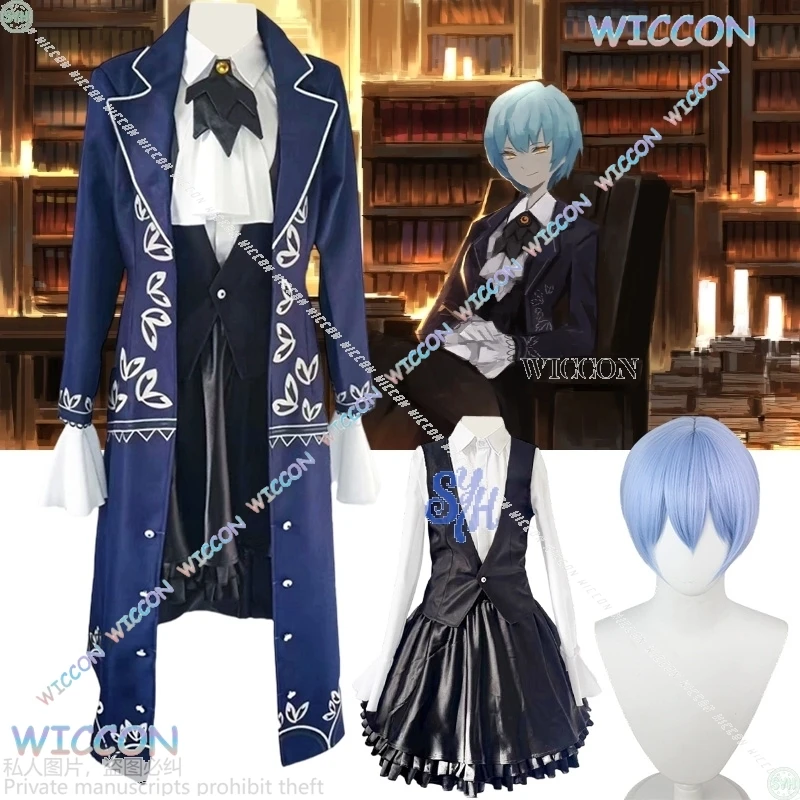 

Ynot/Angela Game Library Of Ruina Cosplay Costume Blue Long Gothic Coat Black PU Short Skirt Jirai Kei Lolita Halloween Party