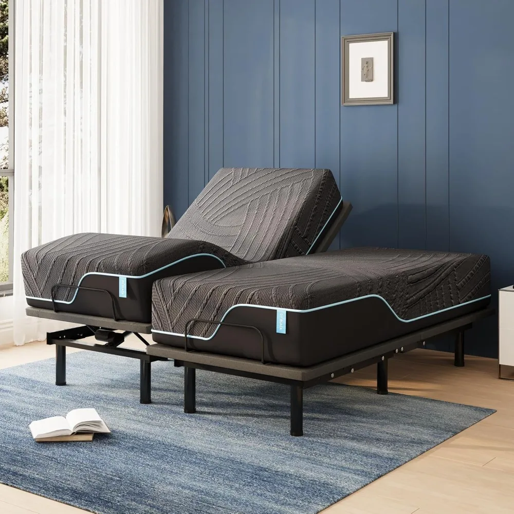 

Adjustable Bed Frame with 14 Inch Cooling Copper Memory Foam Mattress, Head and Foot Incline, Adjustable Bed Frame
