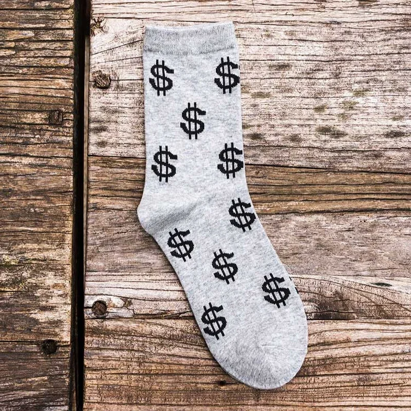 Chaussettes longues à motifs 3D Money Dollar pour hommes, chaussettes de dessin animé drôle, pur coton, Harajuku, nouveauté de printemps, nouveau