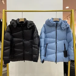 Chaqueta de plumón con capucha para hombre, abrigo de ocio de empalme de bloque de diamante, color sólido, relleno de ganso blanco 95%, para exteriores, Invierno