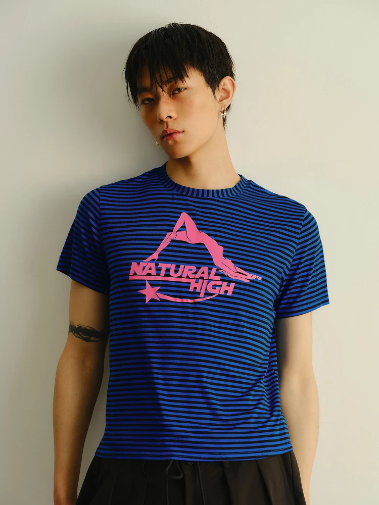 

KADAKADA Original Vintage Punk Rock Stripe Short Sleeve T-Shirt Unisex Youth Cotton Polyester Printed Street Style round Neck