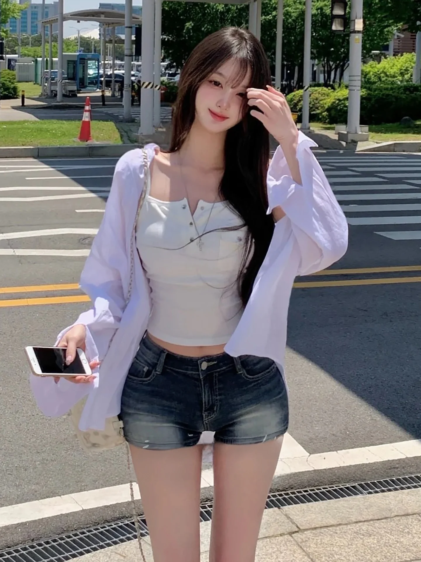 

American Retro High Waist Denim Shorts Women's Design Flip Cover Elastic Slimming Butt Enhancing Hot Pants Cotton Stretch Denim