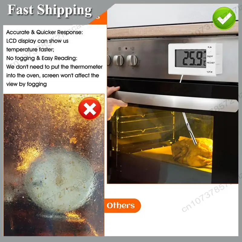 

-A99Z Digital Oven Thermometer With Probe -58°F To 572°F, High Low Temperature Alarm, LCD Display, Celsius/Fahrenheit Switch