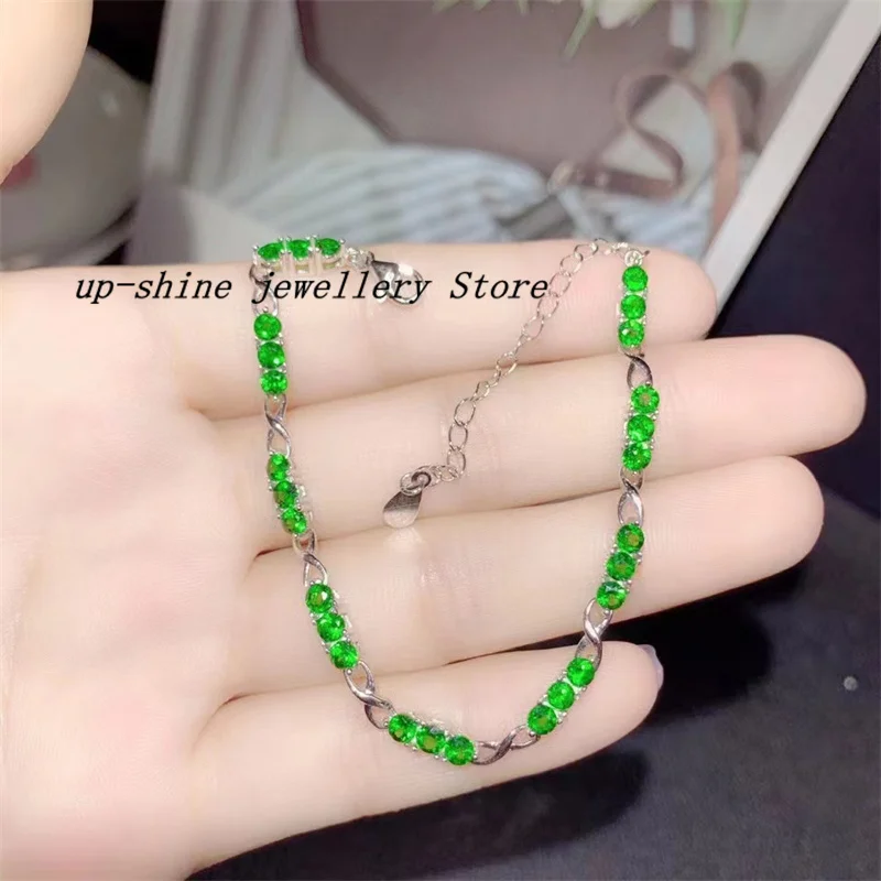 

New 925 Silver Inlaid Natural Diopside Bracelet, Seiko Crafted, Light Luxury Jewelry, Customizable