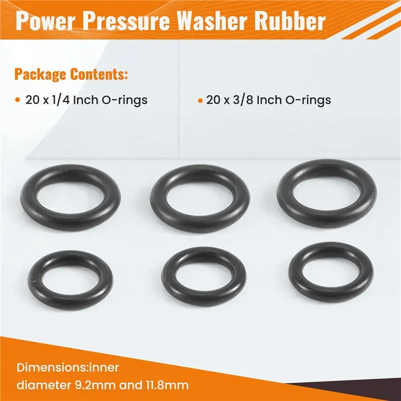 Power Pressure Washer Rubber O-Rings For 1/4 Inch,3/8 Inch,M22 Quick Connect Coupler,40-Pack