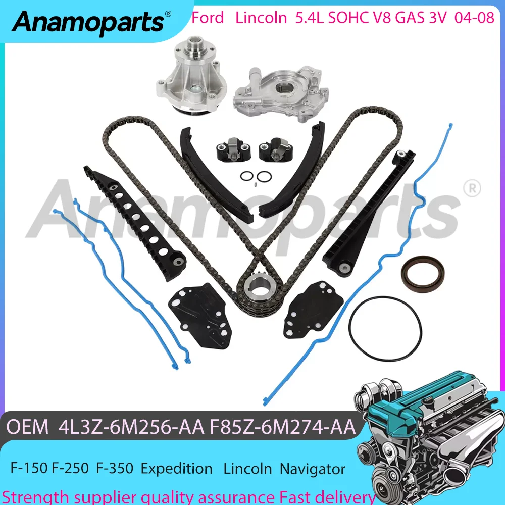 Kit de Cadena de Distribución con Bomba de Agua y Aceite y Juntas para Ford F-150 F-250 Expedition Lincoln Navigator 5.4L SOHC V8 GAS 3V 3R2Z 2004-2008