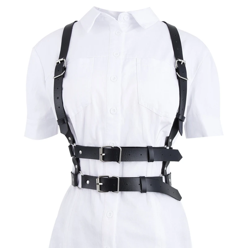 

Girl's Waist Belts Punk Leather Body Straps Harness Solid Color Adjustable