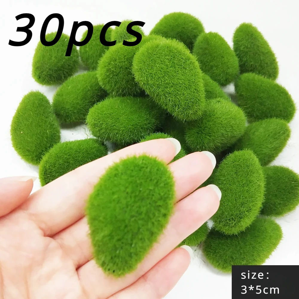 Green For Garden and CraftingFake Stone Simulation Plant DlYDecoration Creative Crafts Artificial Moss Rocks 30pcs